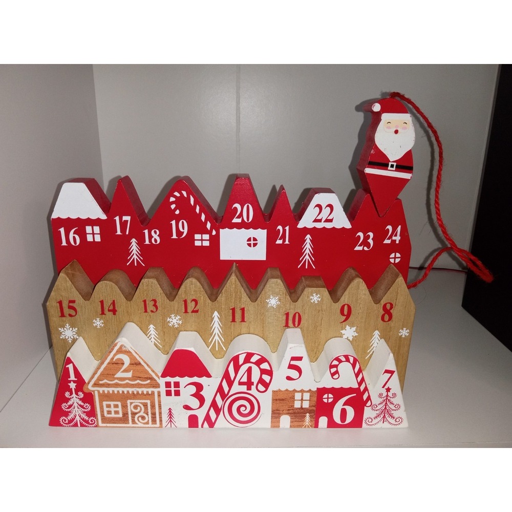 Ashland Peppermint Lane Wood Christmas‎ Advent Calendar Tabletop Santa Countdown